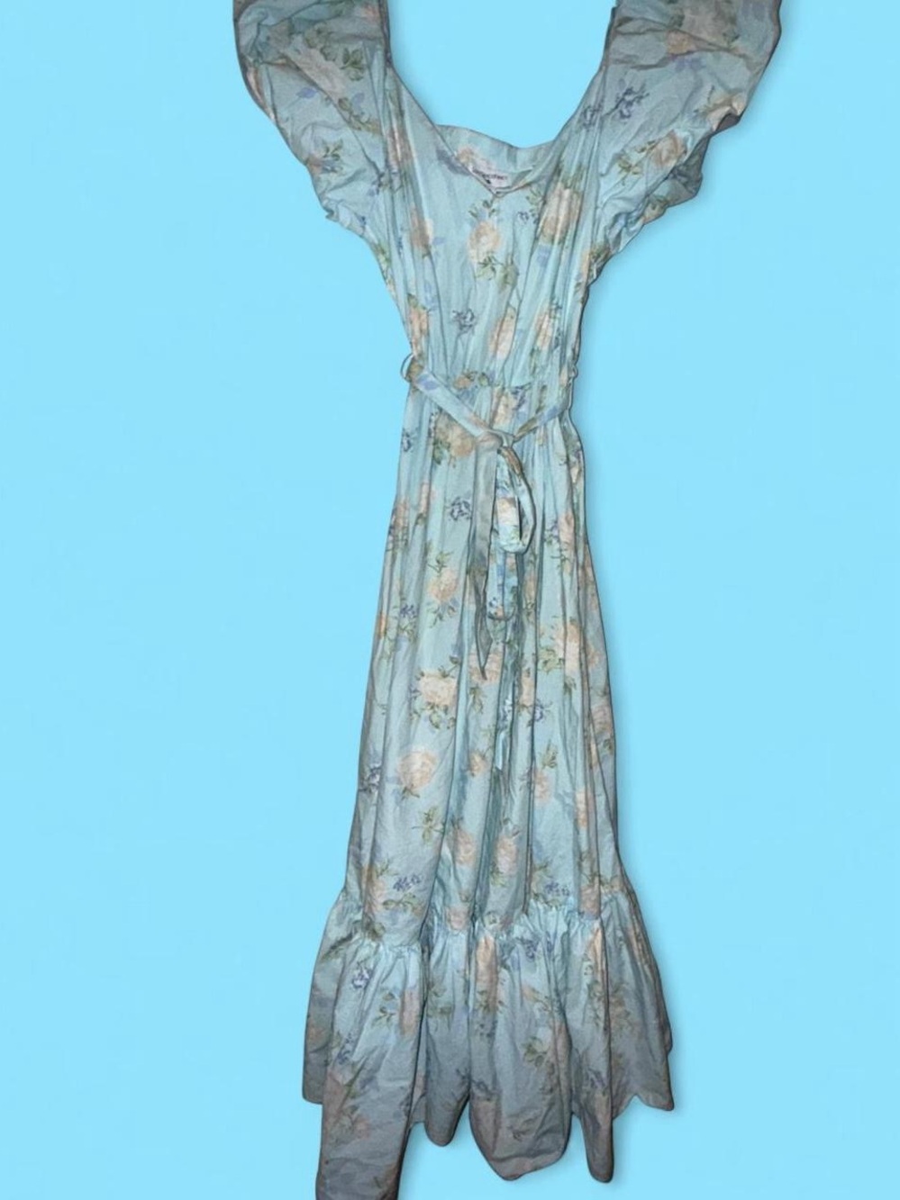 LoveShackFancy target Light Blue Floral Maxi Dress with Tie Waist